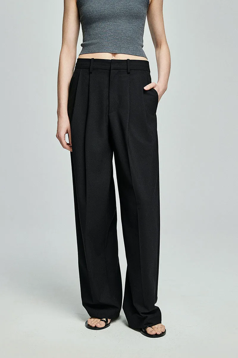 Baggy Pleated Wool-Blend Straight-Leg Dress Pants