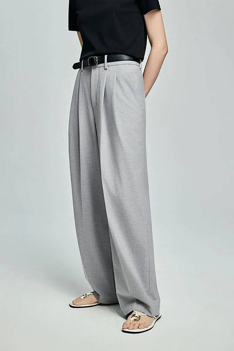 Baggy Pleated Wool-Blend Straight-Leg Dress Pants