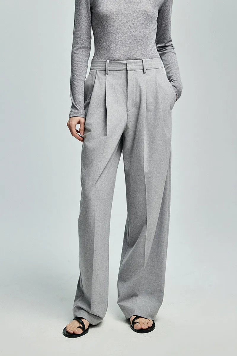 Baggy Pleated Wool-Blend Straight-Leg Dress Pants