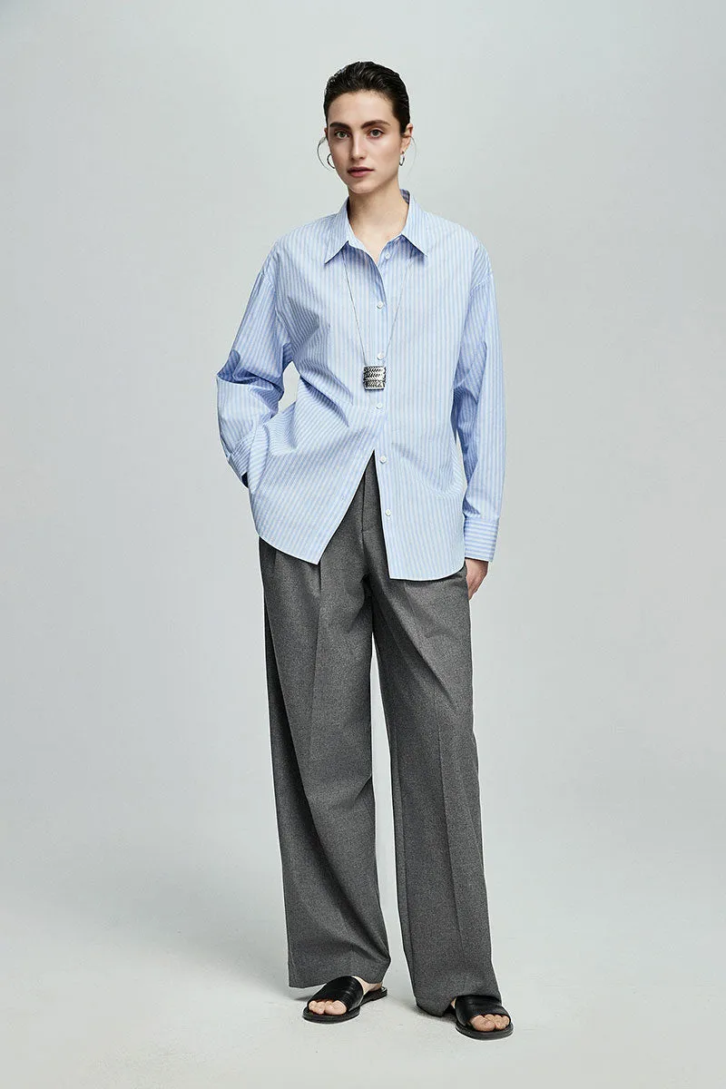 Baggy Pleated Wool-Blend Straight-Leg Dress Pants