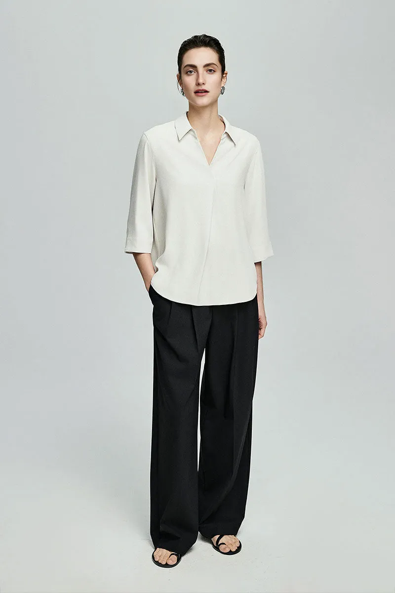 Baggy Pleated Wool-Blend Straight-Leg Dress Pants