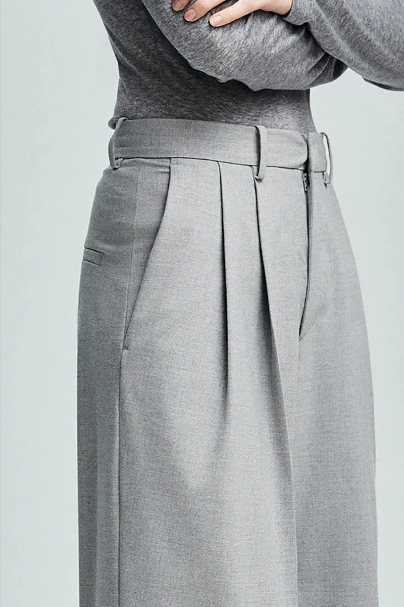 Baggy Pleated Wool-Blend Straight-Leg Dress Pants