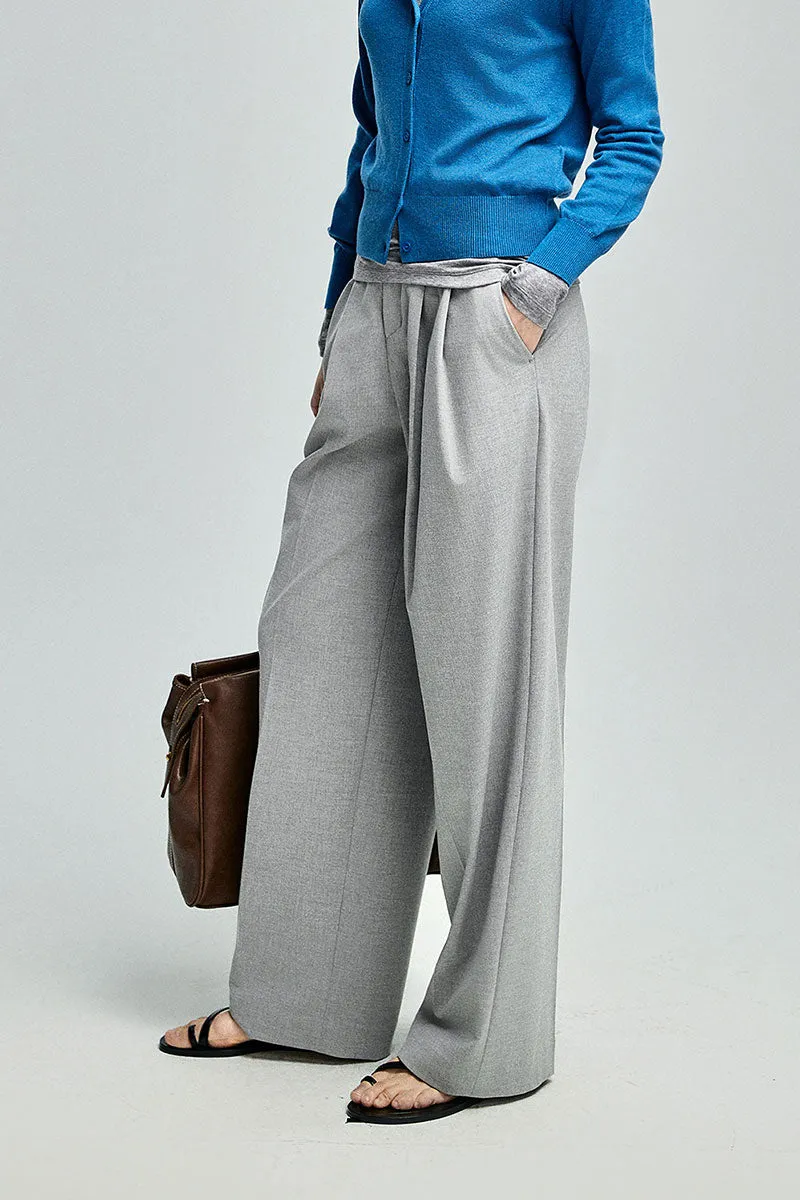 Baggy Pleated Wool-Blend Straight-Leg Dress Pants