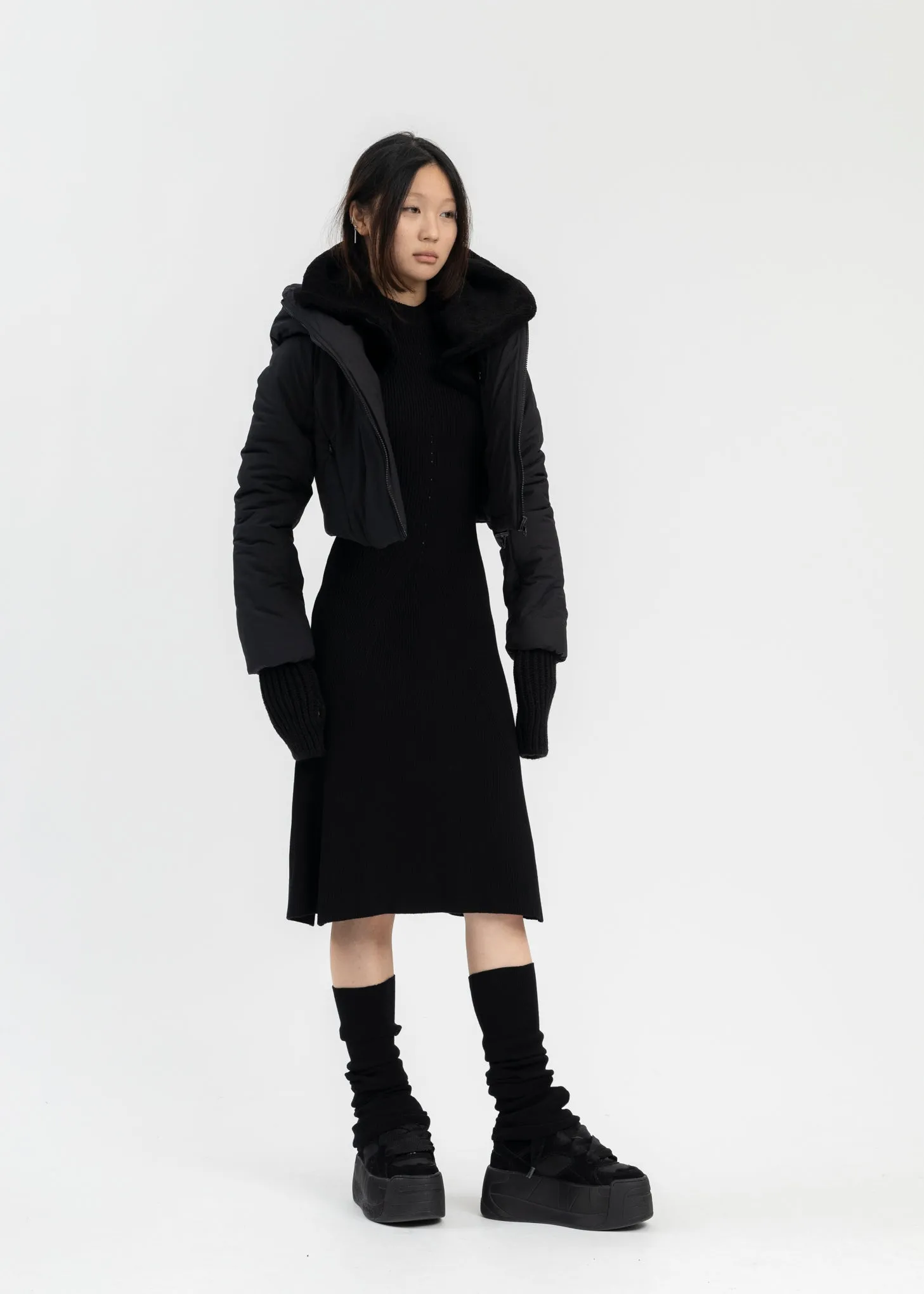 BLACK PADDED SHEARLING JACKET