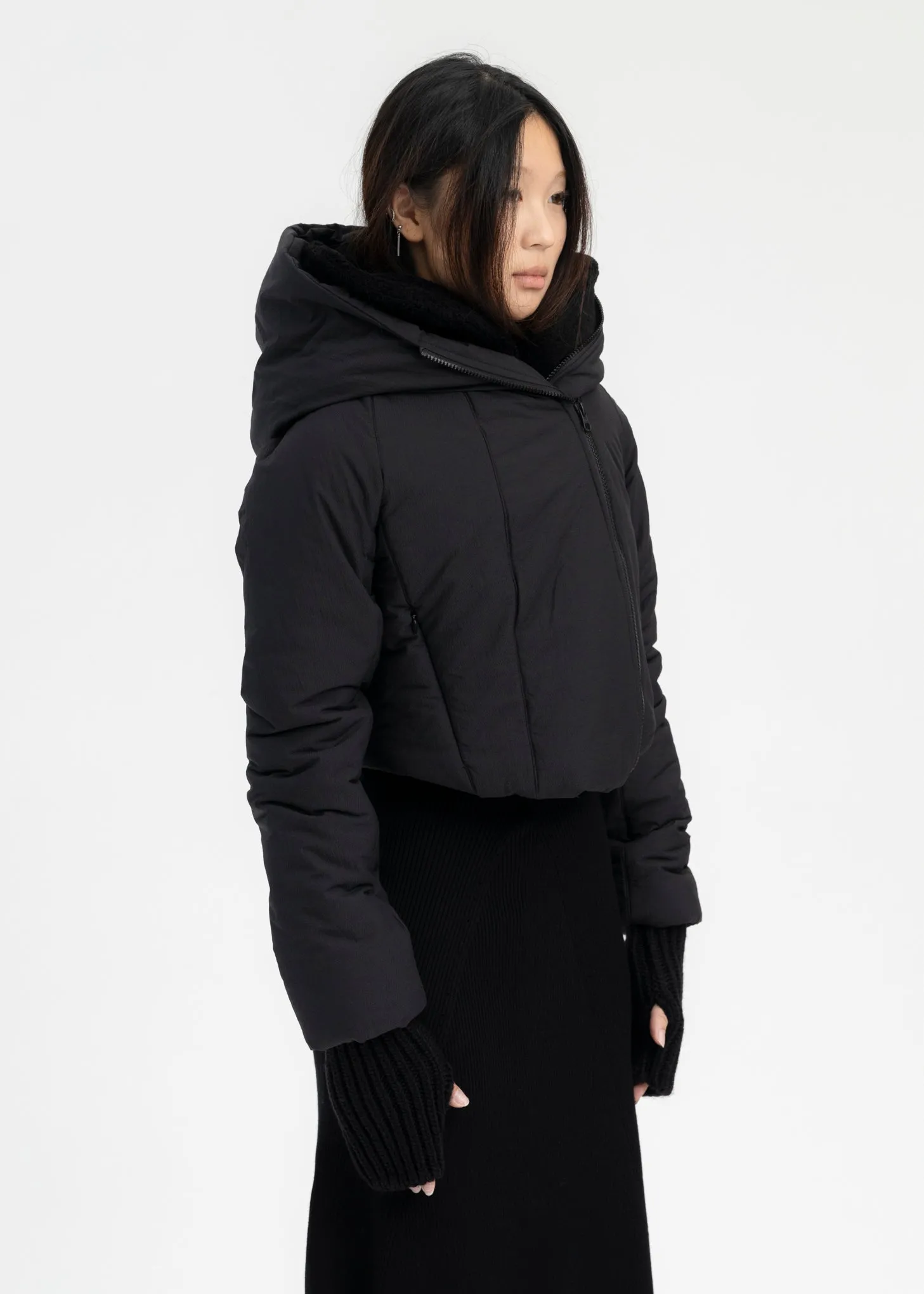 BLACK PADDED SHEARLING JACKET