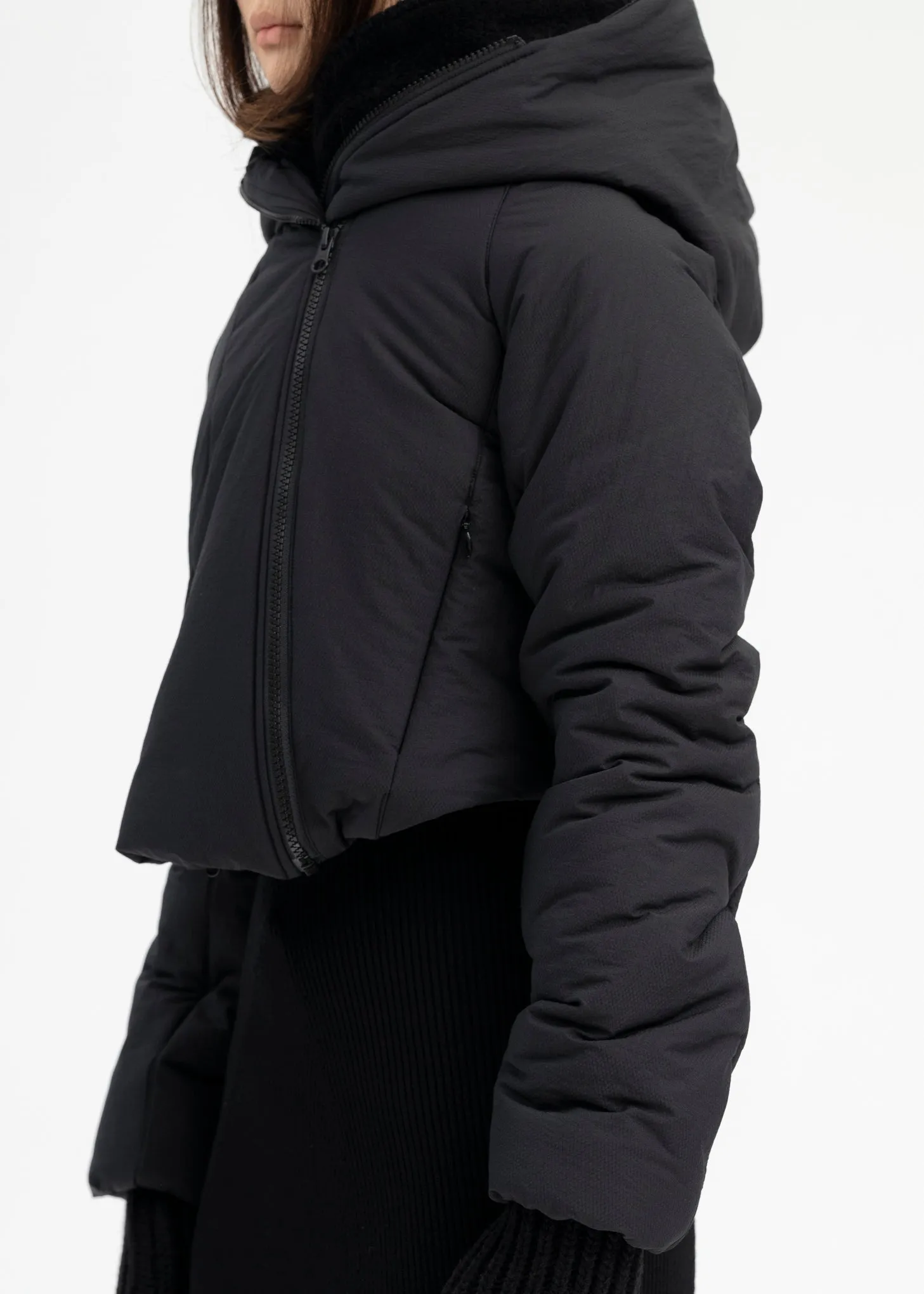 BLACK PADDED SHEARLING JACKET