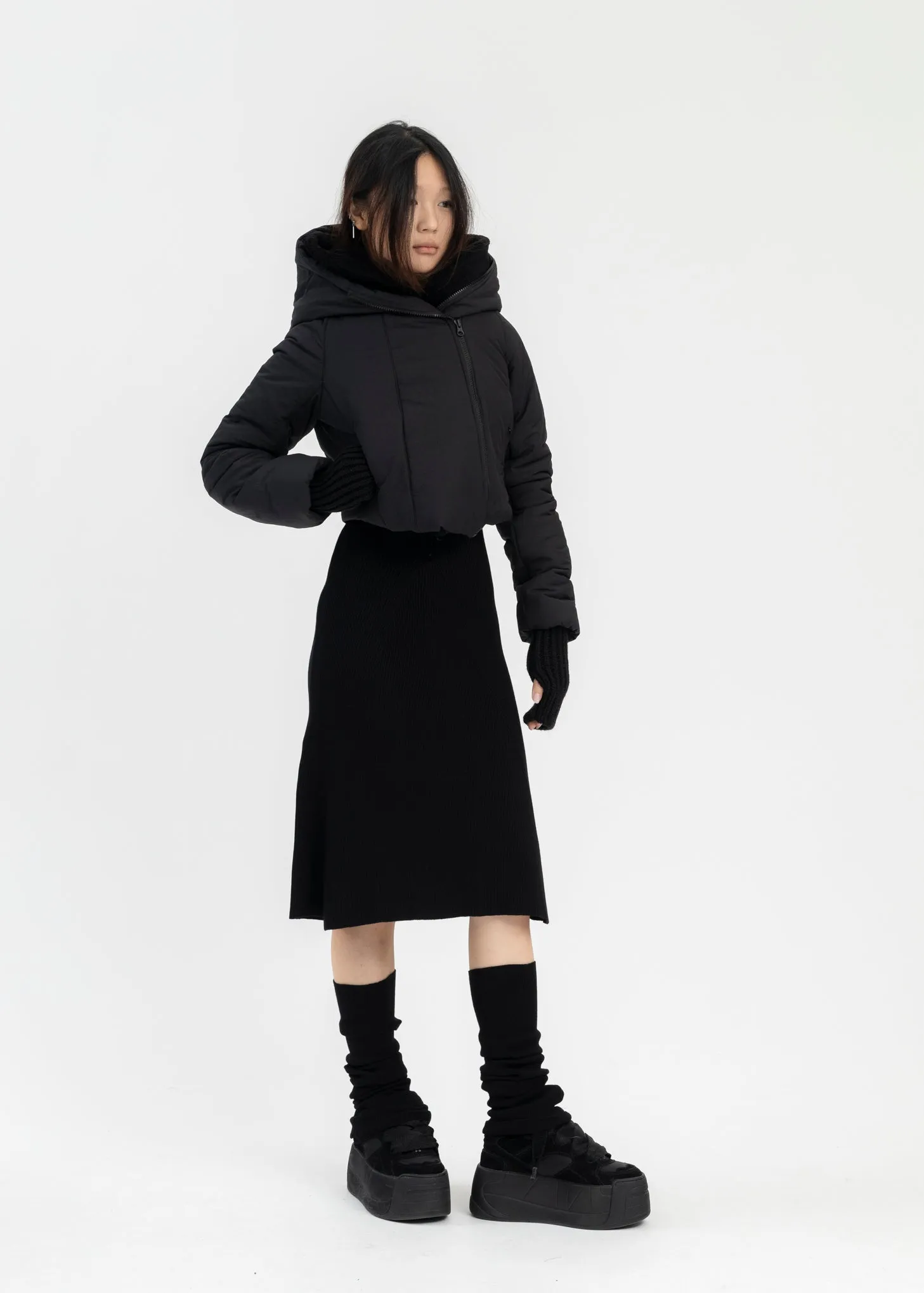 BLACK PADDED SHEARLING JACKET