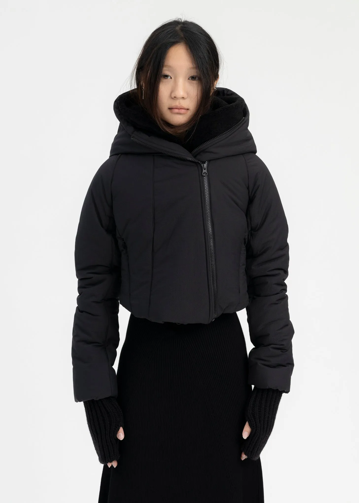 BLACK PADDED SHEARLING JACKET