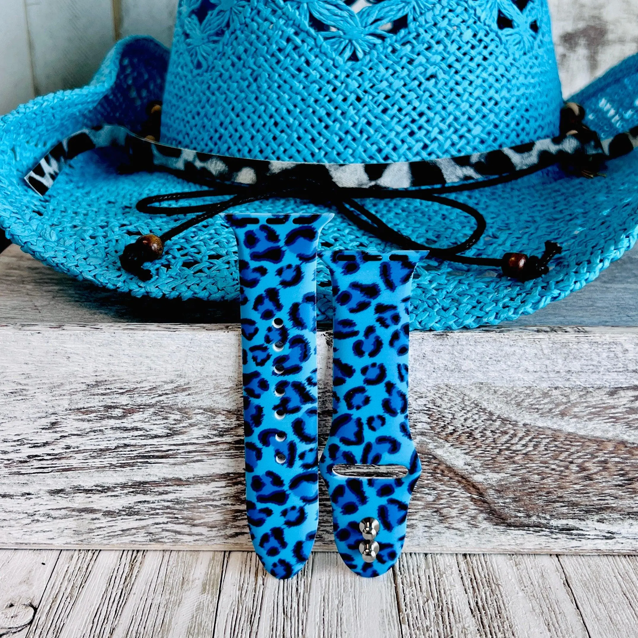 Blue Leopard Print Silicone Band For Apple Watch