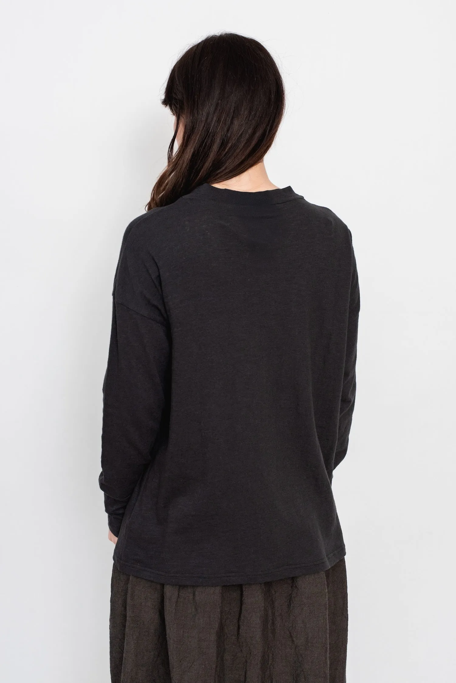 Boxy Linen and Cotton T Shirt, Dark Charcoal