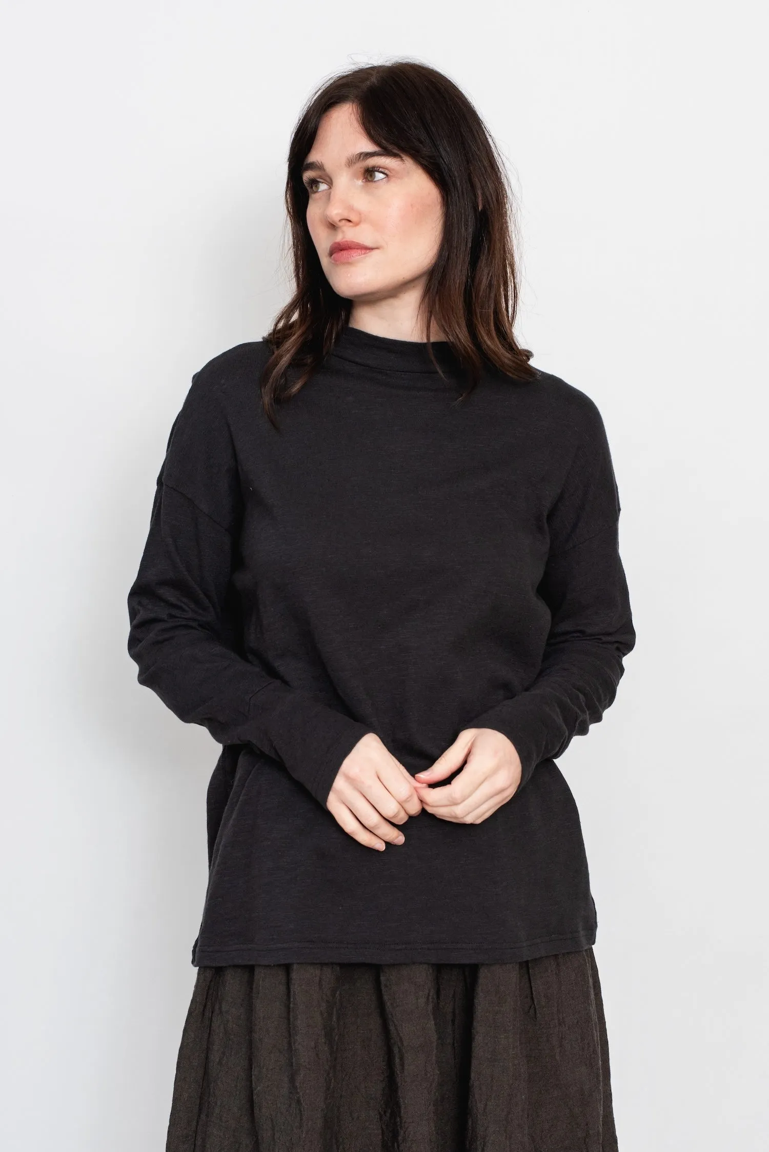 Boxy Linen and Cotton T Shirt, Dark Charcoal