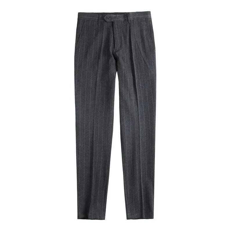 British Style Men Fashion Striped Slim Fit Ankle Length Pants