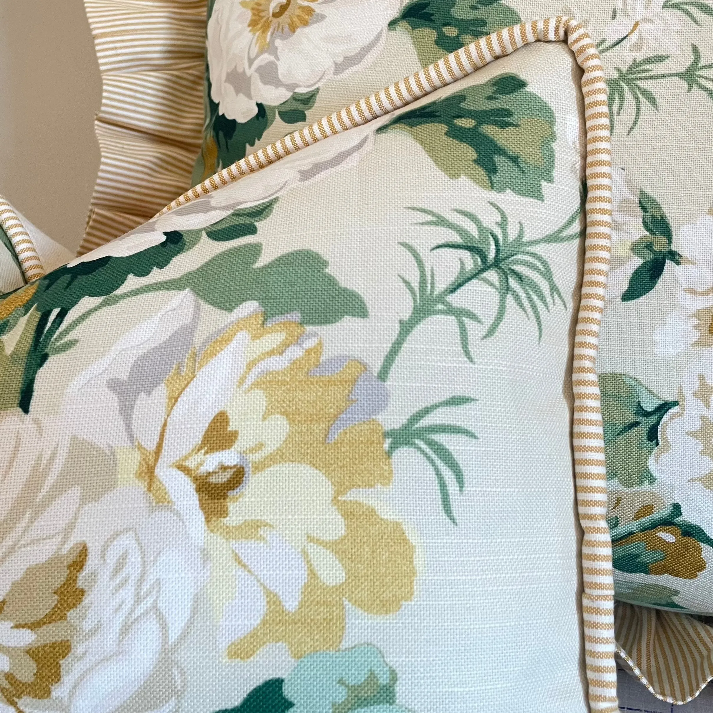 Camilla Pillow Cover in Yellow & Green / English Floral Pillow / Available in 10 Sizes / Ruffled Pillow Cover