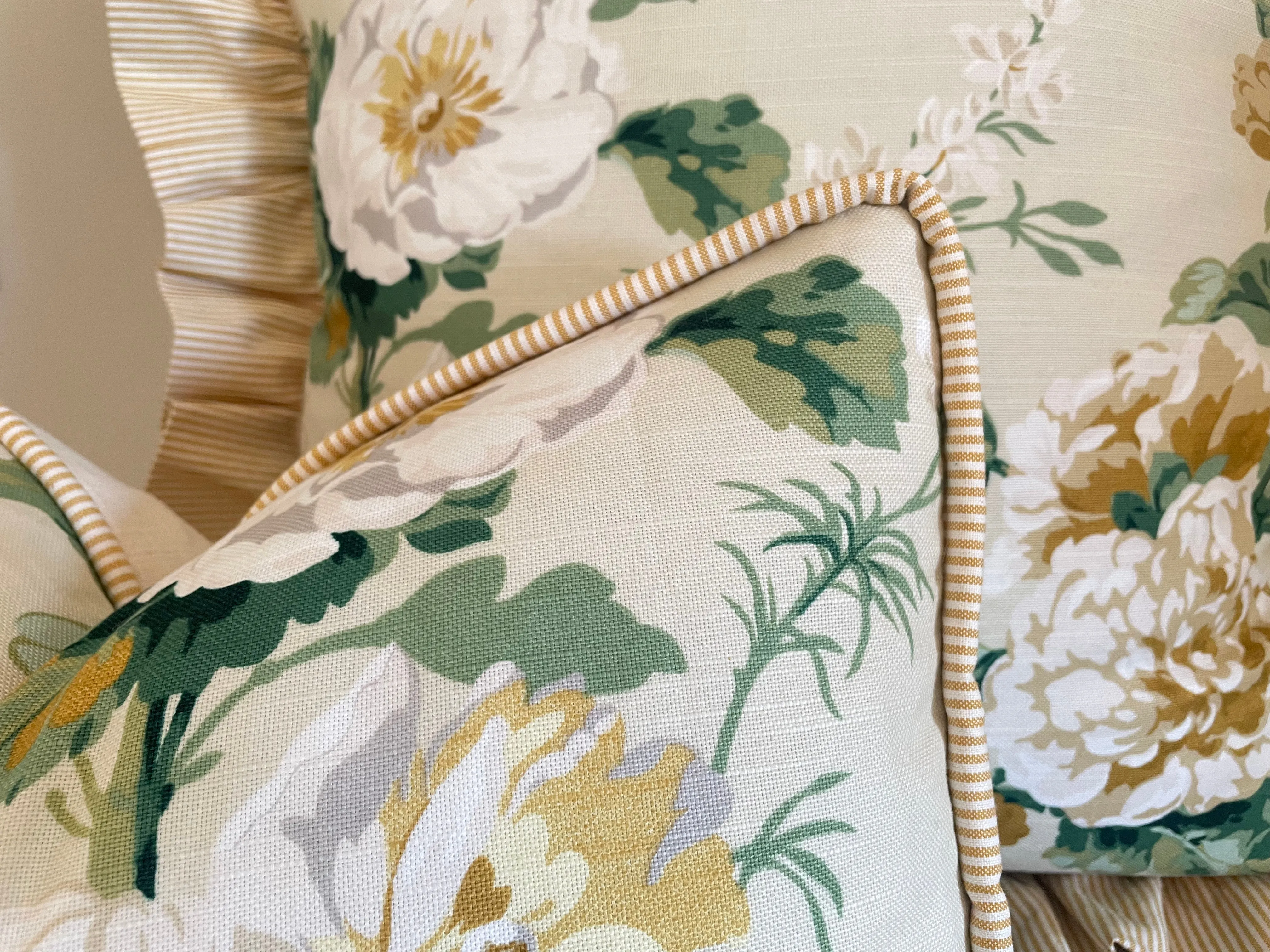 Camilla Pillow Cover in Yellow & Green / English Floral Pillow / Available in 10 Sizes