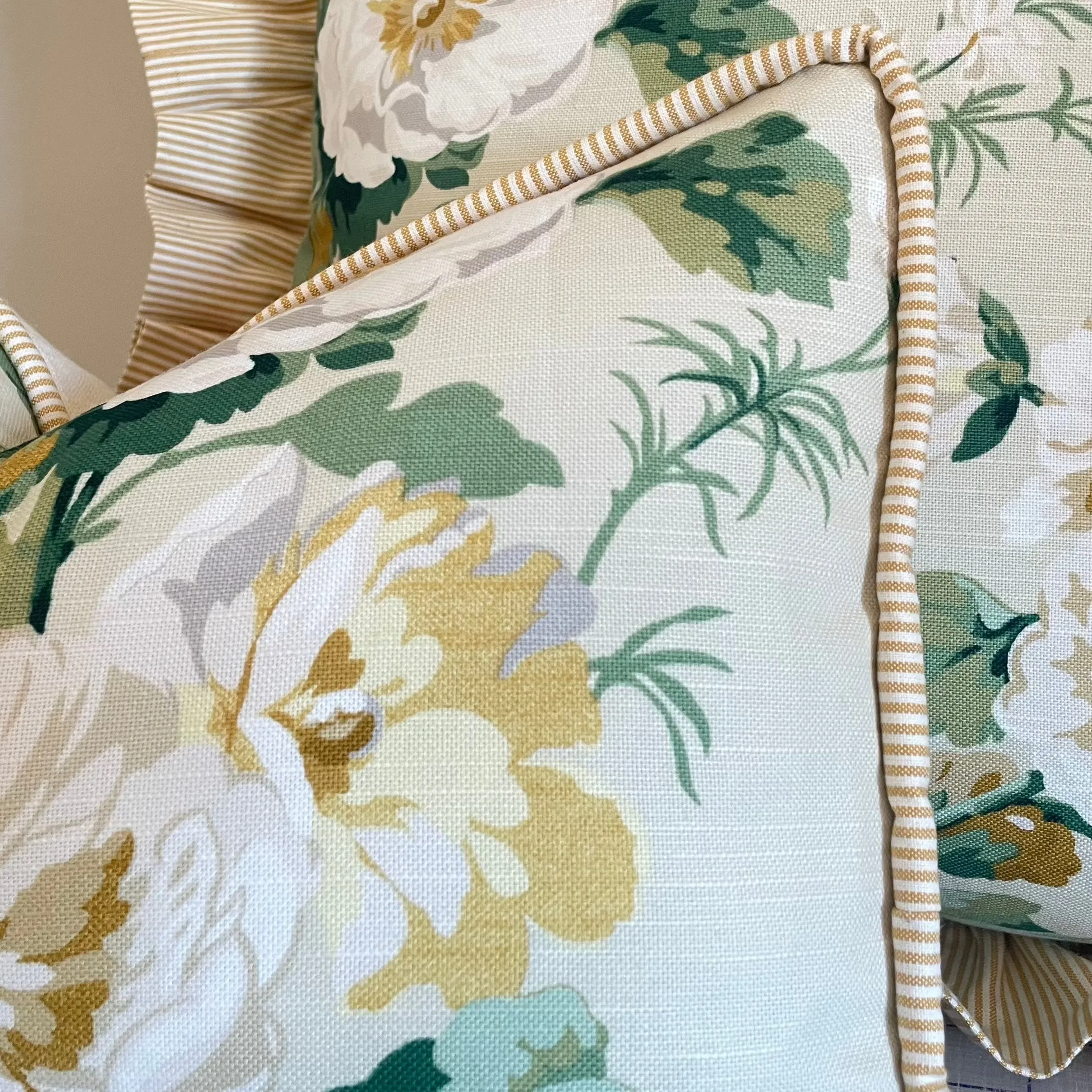 Camilla Pillow Cover in Yellow & Green / English Floral Pillow / Available in 10 Sizes