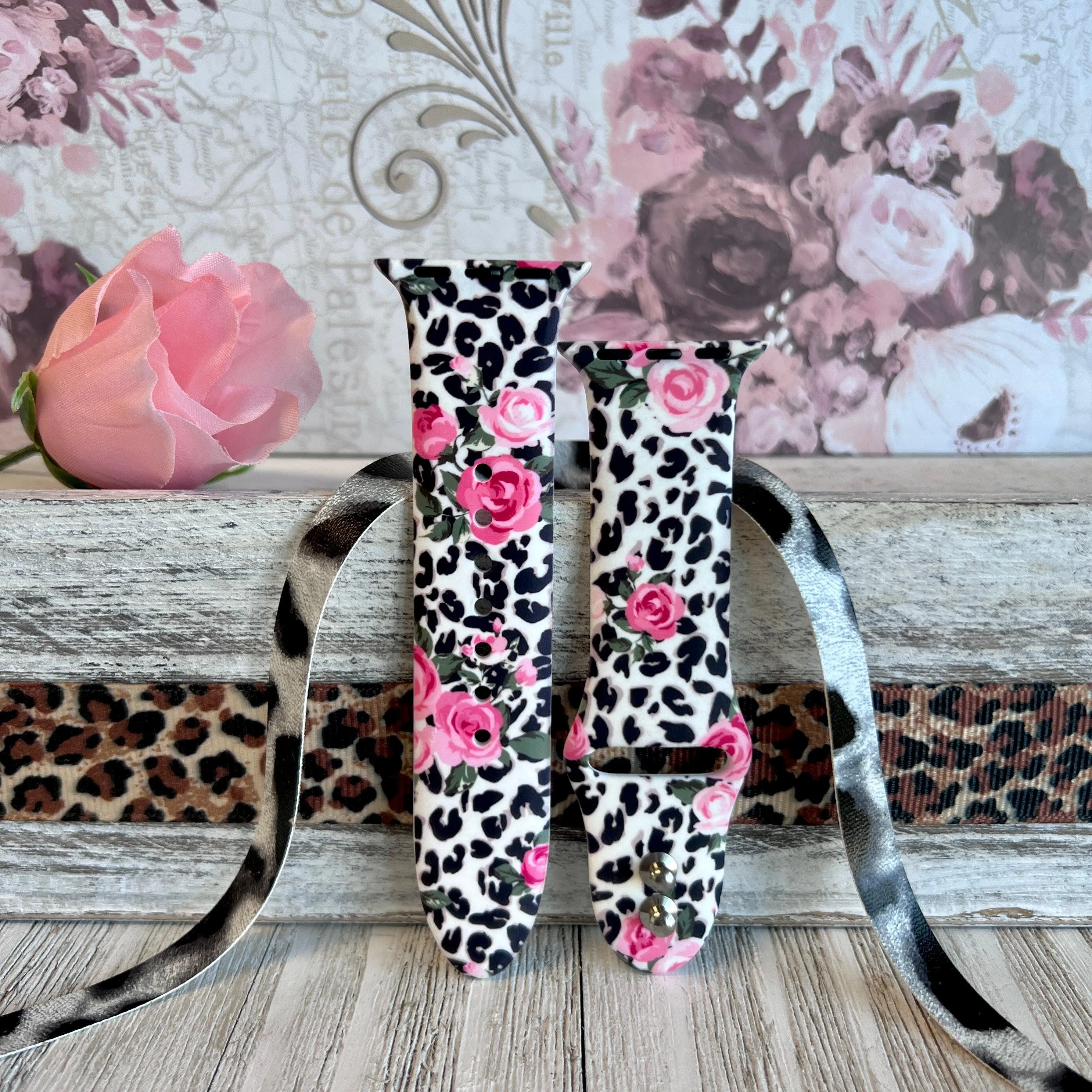 Chic Leopard Roses Print Silicone Band For Apple Watch