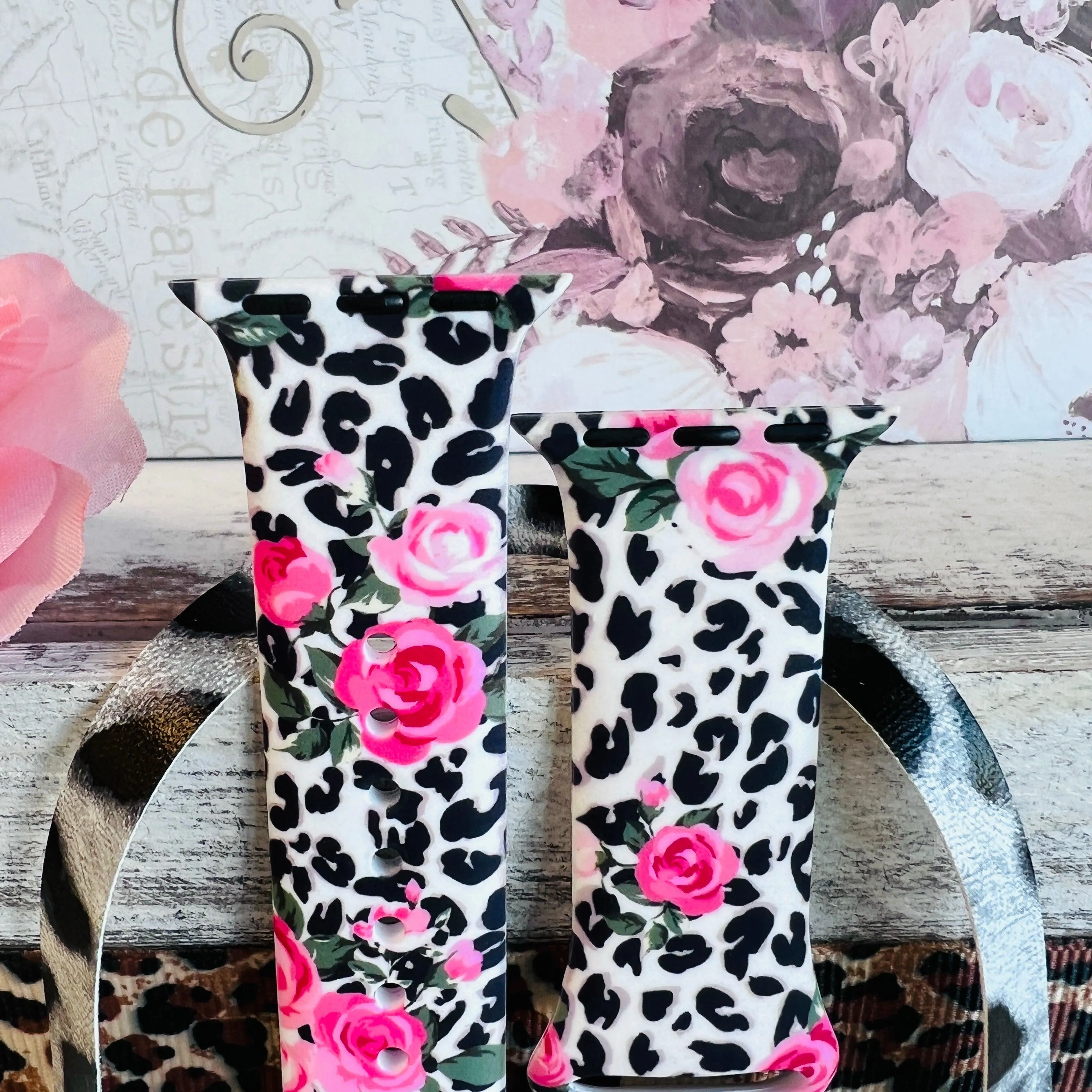 Chic Leopard Roses Print Silicone Band For Apple Watch
