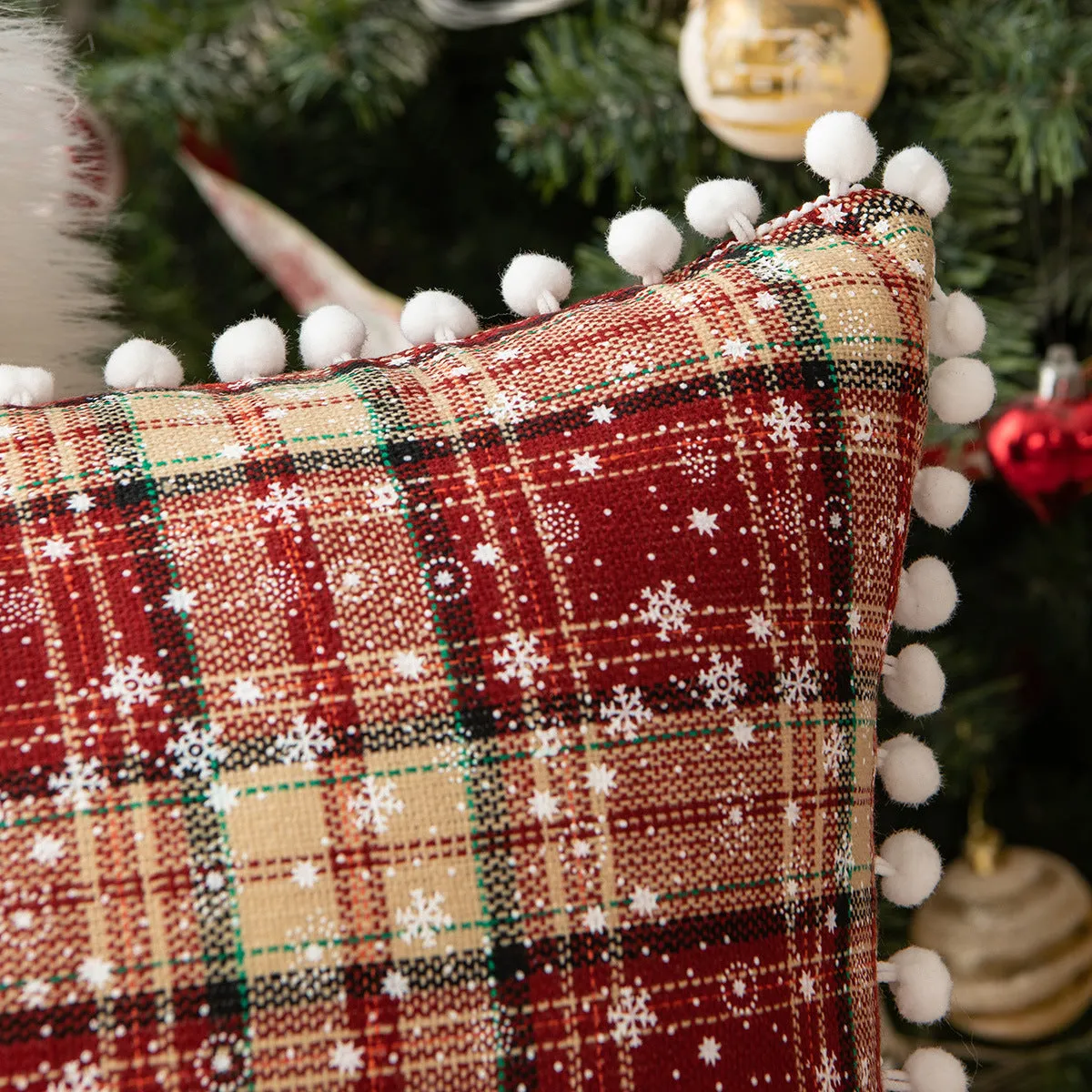 Christmas Cotton Linen Tablecloth Table Cloth Decorative Fur Ball Placemat for Western Food Snowflake Table Cloth Tablecloth
