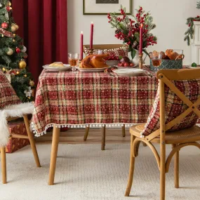 Christmas Cotton Linen Tablecloth Table Cloth Decorative Fur Ball Placemat for Western Food Snowflake Table Cloth Tablecloth