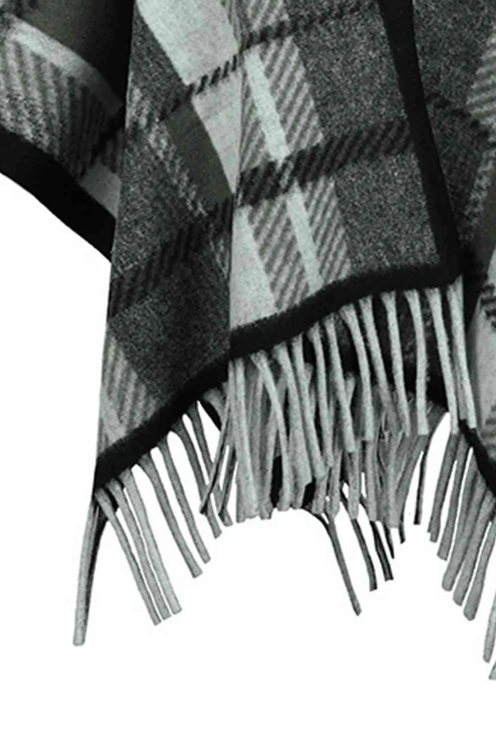 Cloak Sleeve Plaid Open Front Fringe Poncho