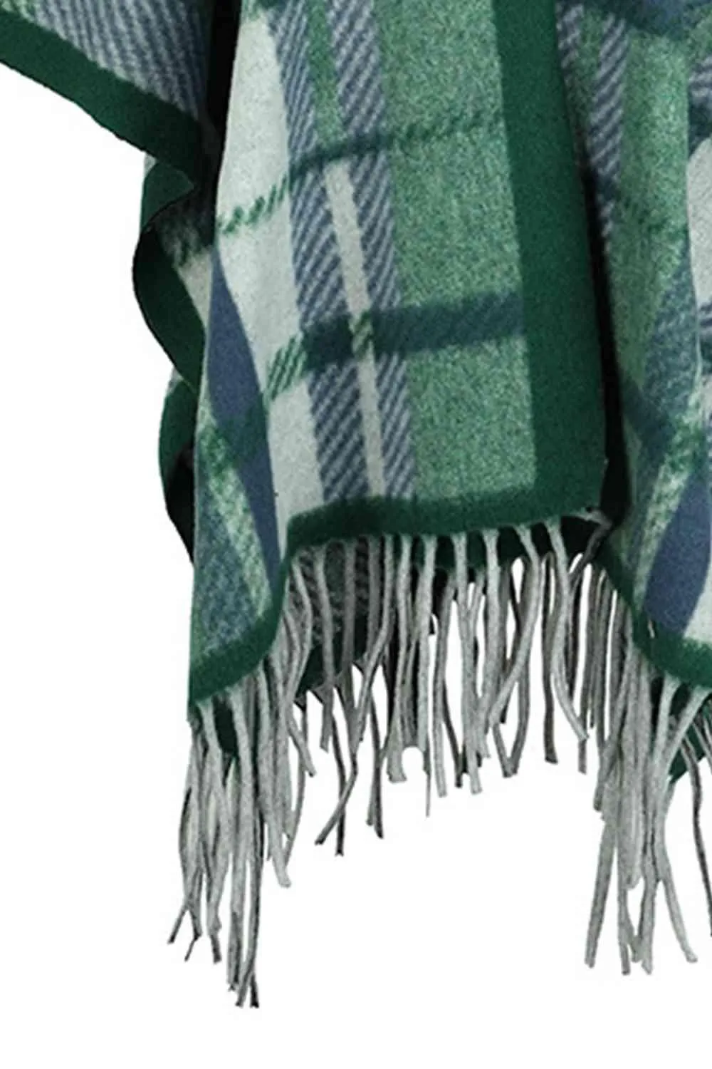 Cloak Sleeve Plaid Open Front Fringe Poncho