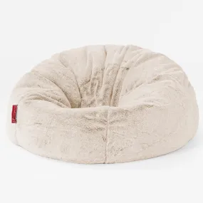 CloudSac Kids Memory Foam Giant Children's Bean Bag 2-12 yr - Fluffy Faux Fur Rabbit White