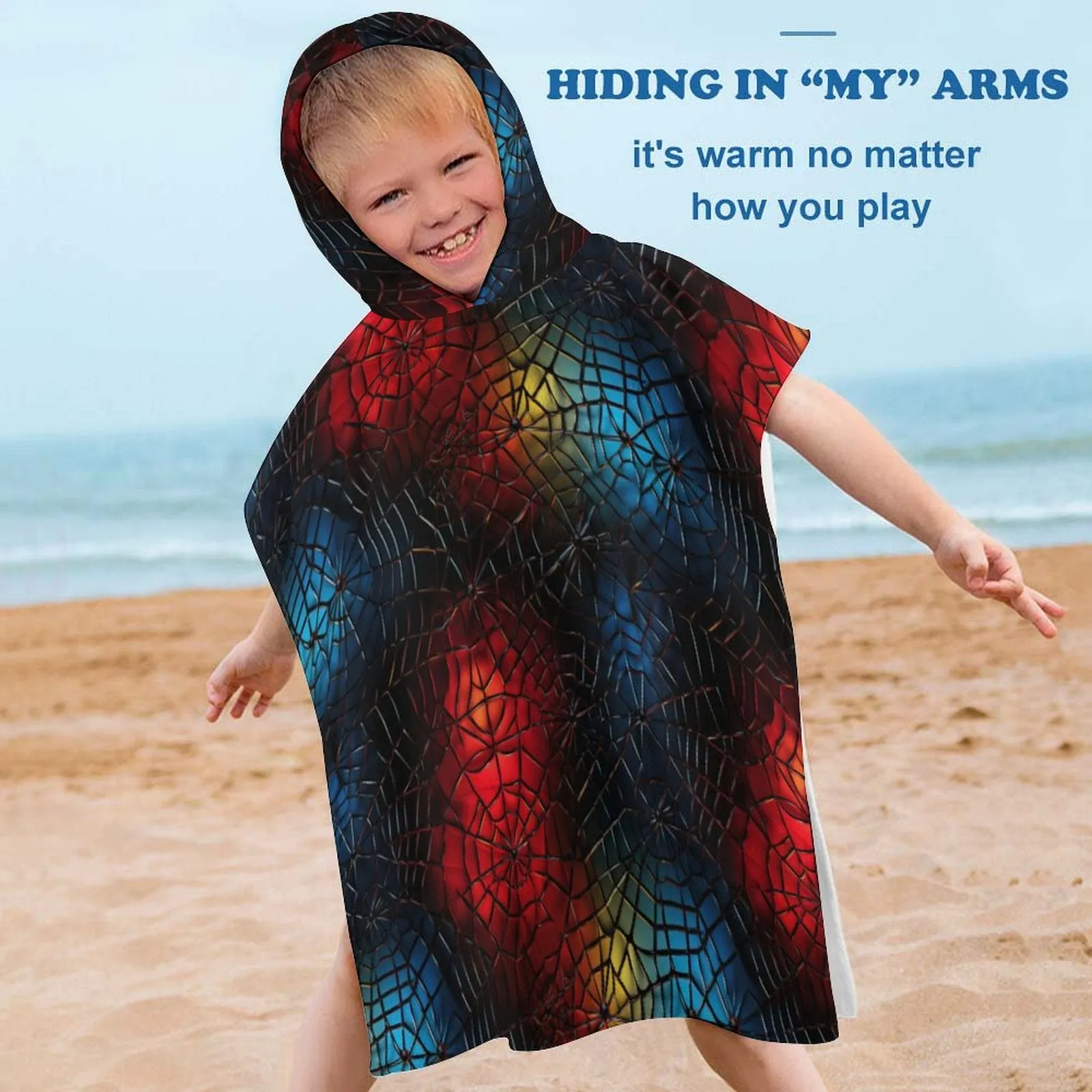 Colored Spider Webs, Hooded Terry Cloth Pullover Towel for Kids, Children
