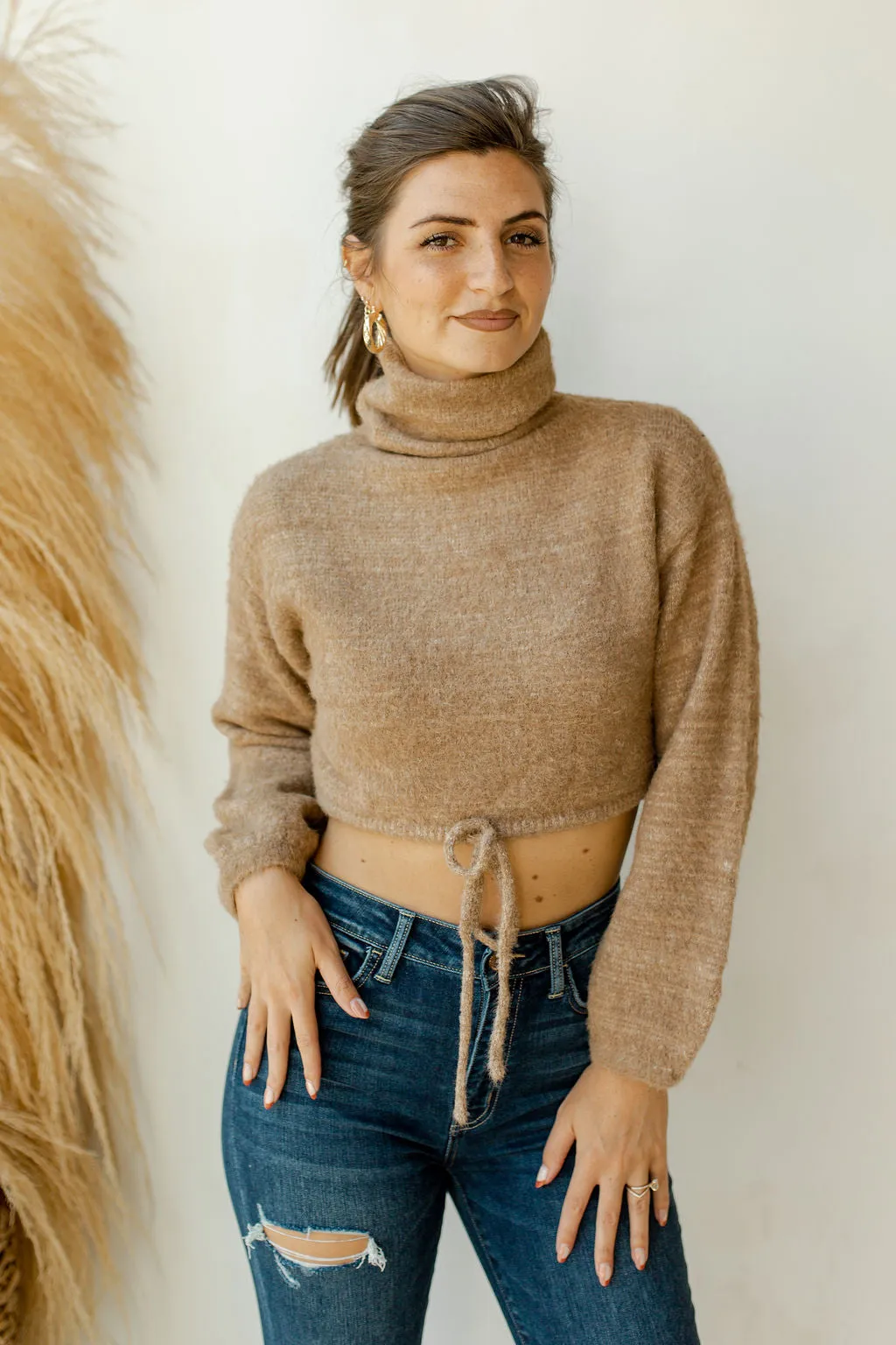 count me in tie waist turtleneck