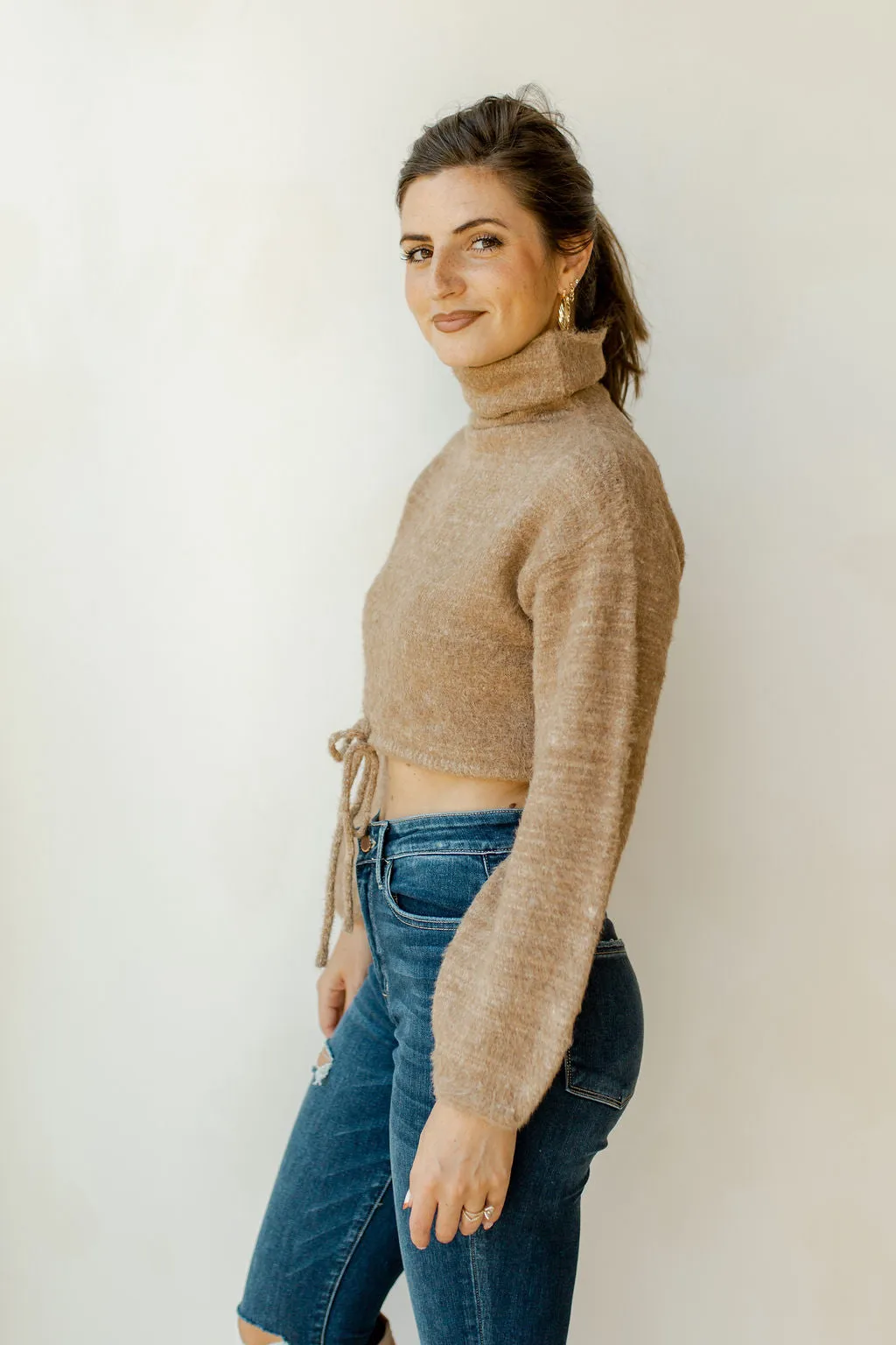 count me in tie waist turtleneck