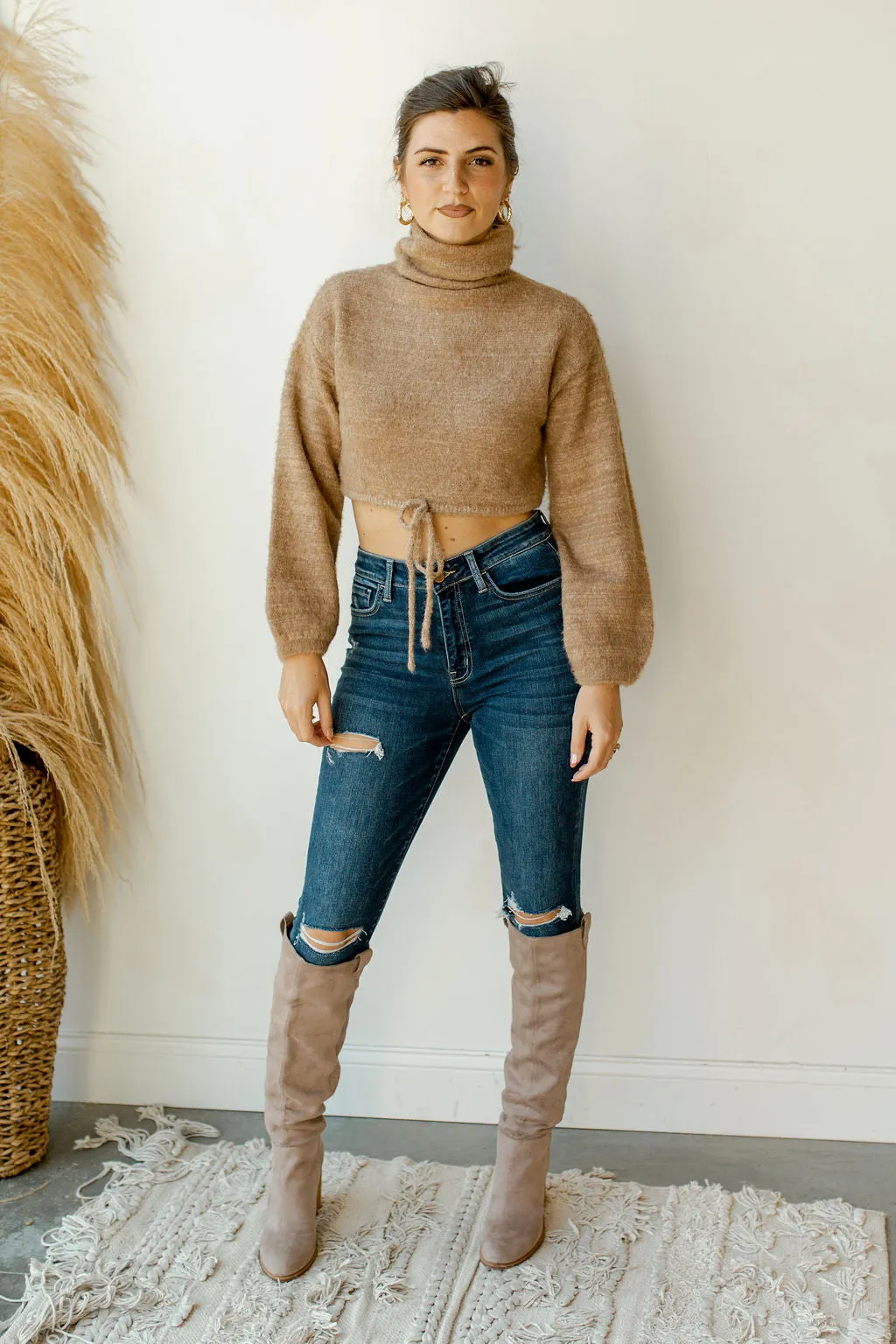count me in tie waist turtleneck