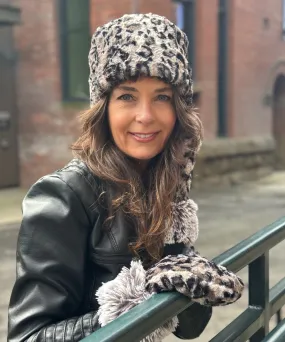 Cuffed Pillbox, Reversible (Solid or Two-Tone) - Luxury Faux Fur Savannah Cat in Gray ( Solid -Med. Sold out)