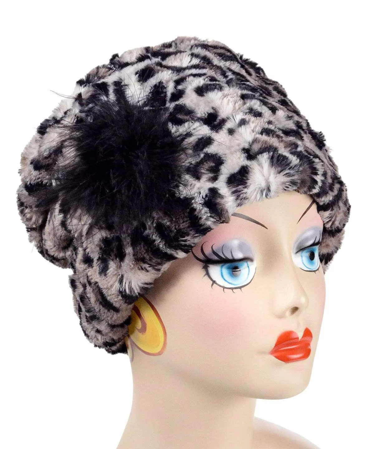 Cuffed Pillbox, Reversible (Solid or Two-Tone) - Luxury Faux Fur Savannah Cat in Gray ( Solid -Med. Sold out)