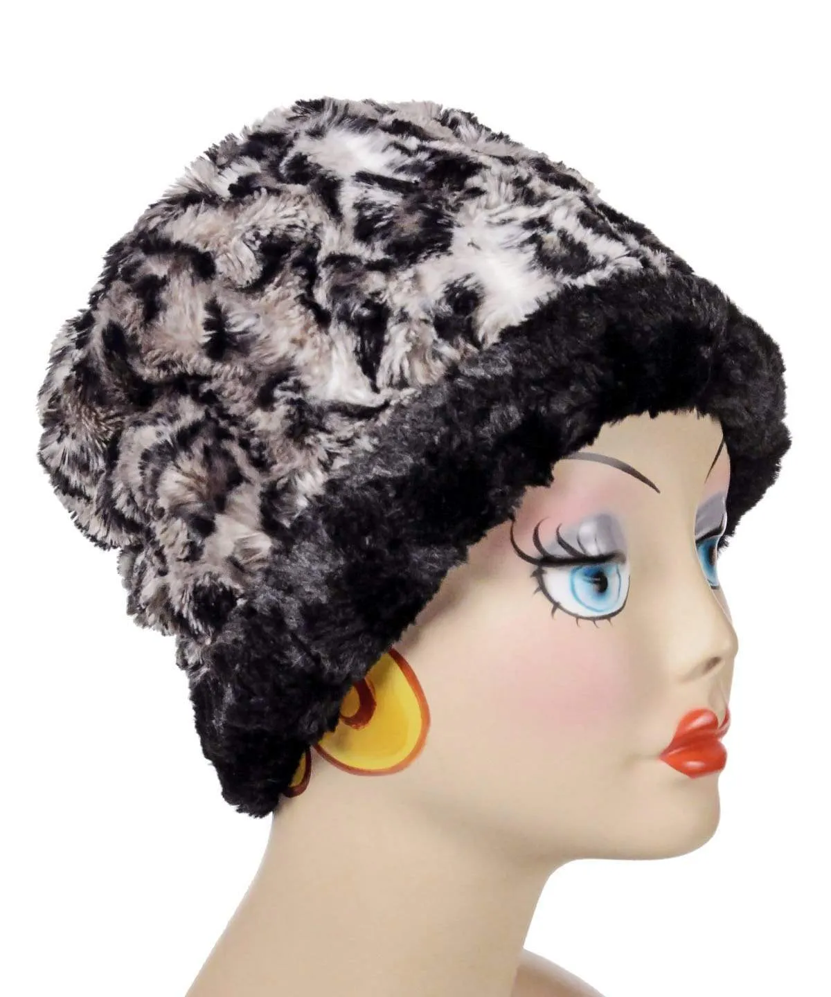Cuffed Pillbox, Reversible (Solid or Two-Tone) - Luxury Faux Fur Savannah Cat in Gray ( Solid -Med. Sold out)