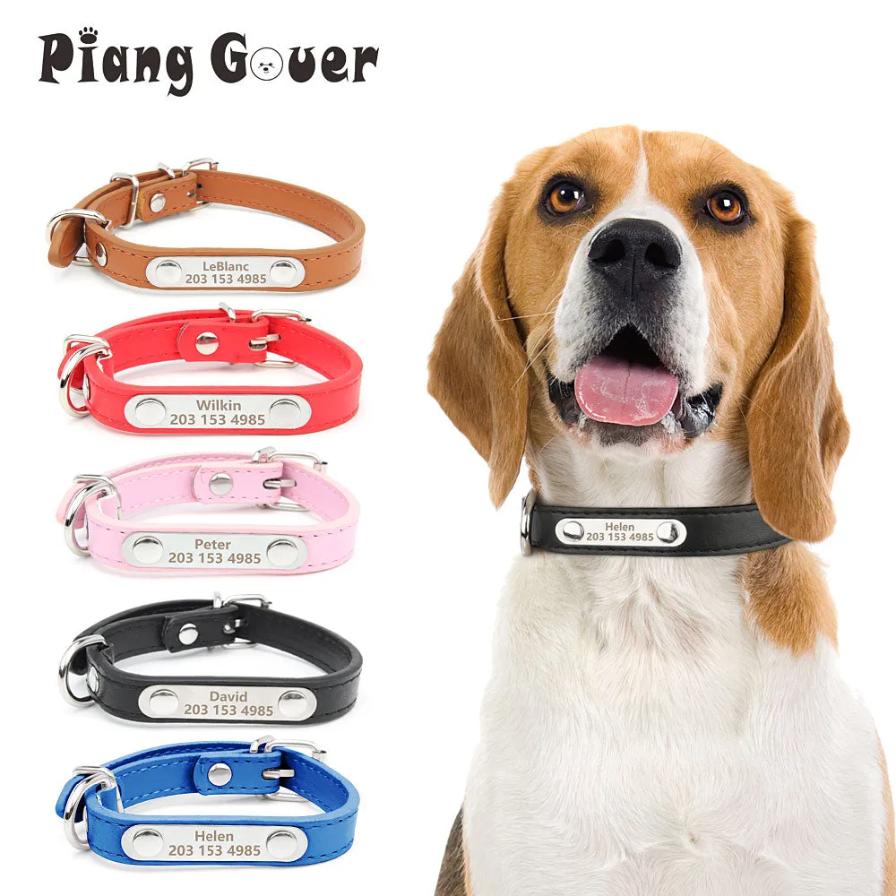 Custom Collar Anti-lost PU Leather Personalized