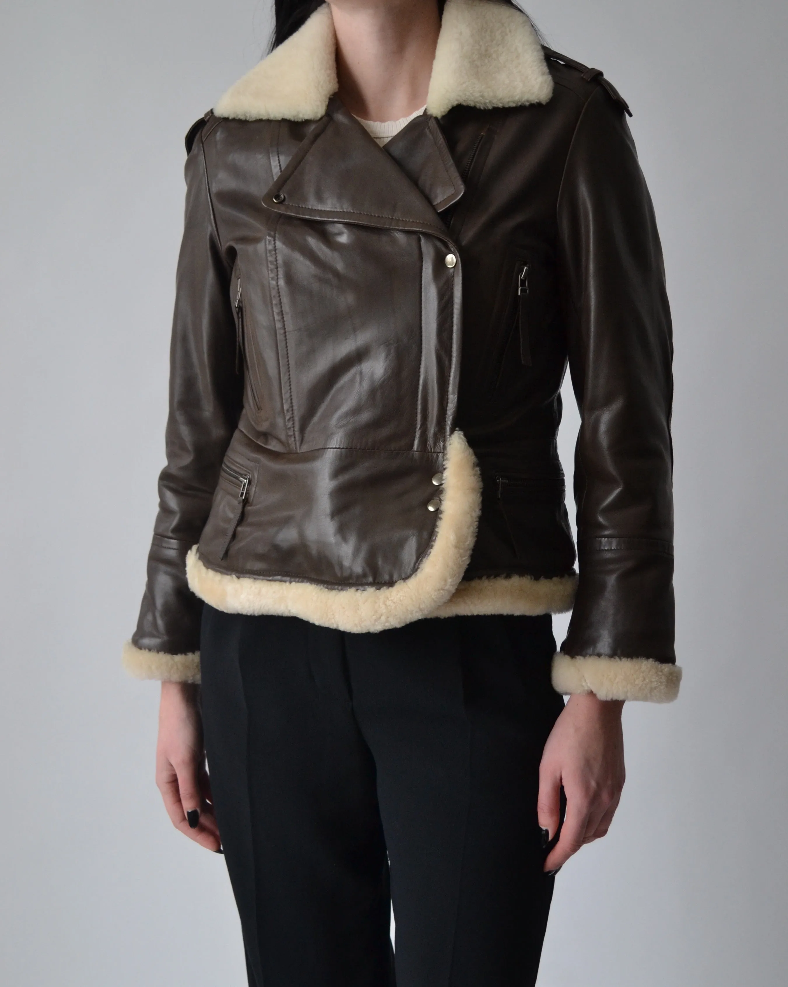 Danier Brown Leather Shearling Jacket