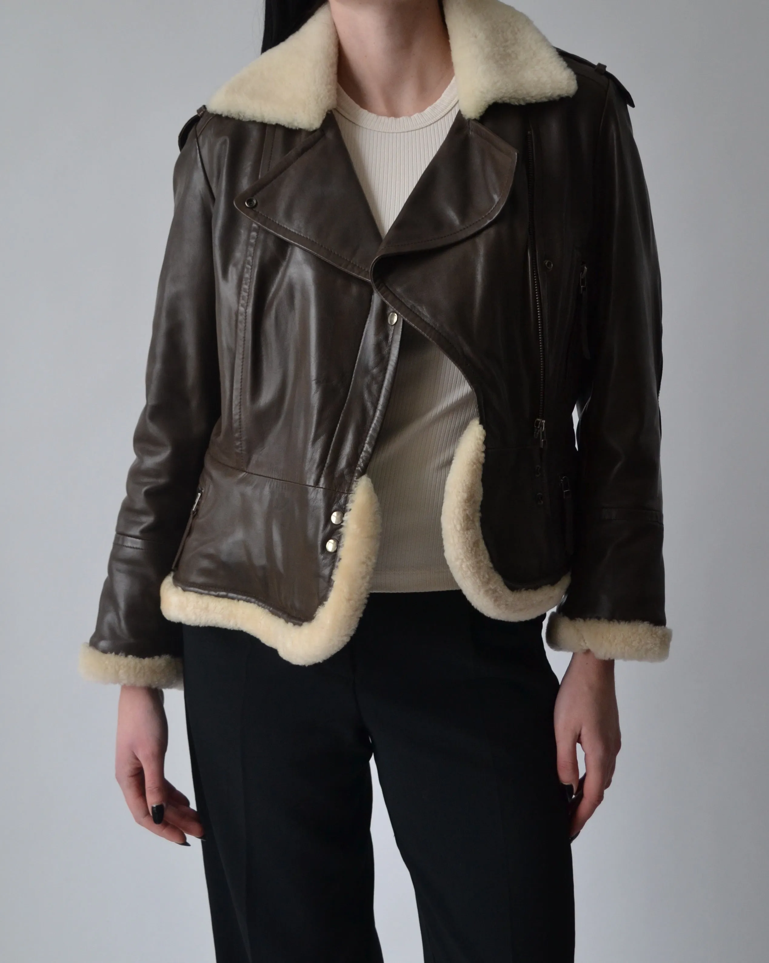 Danier Brown Leather Shearling Jacket