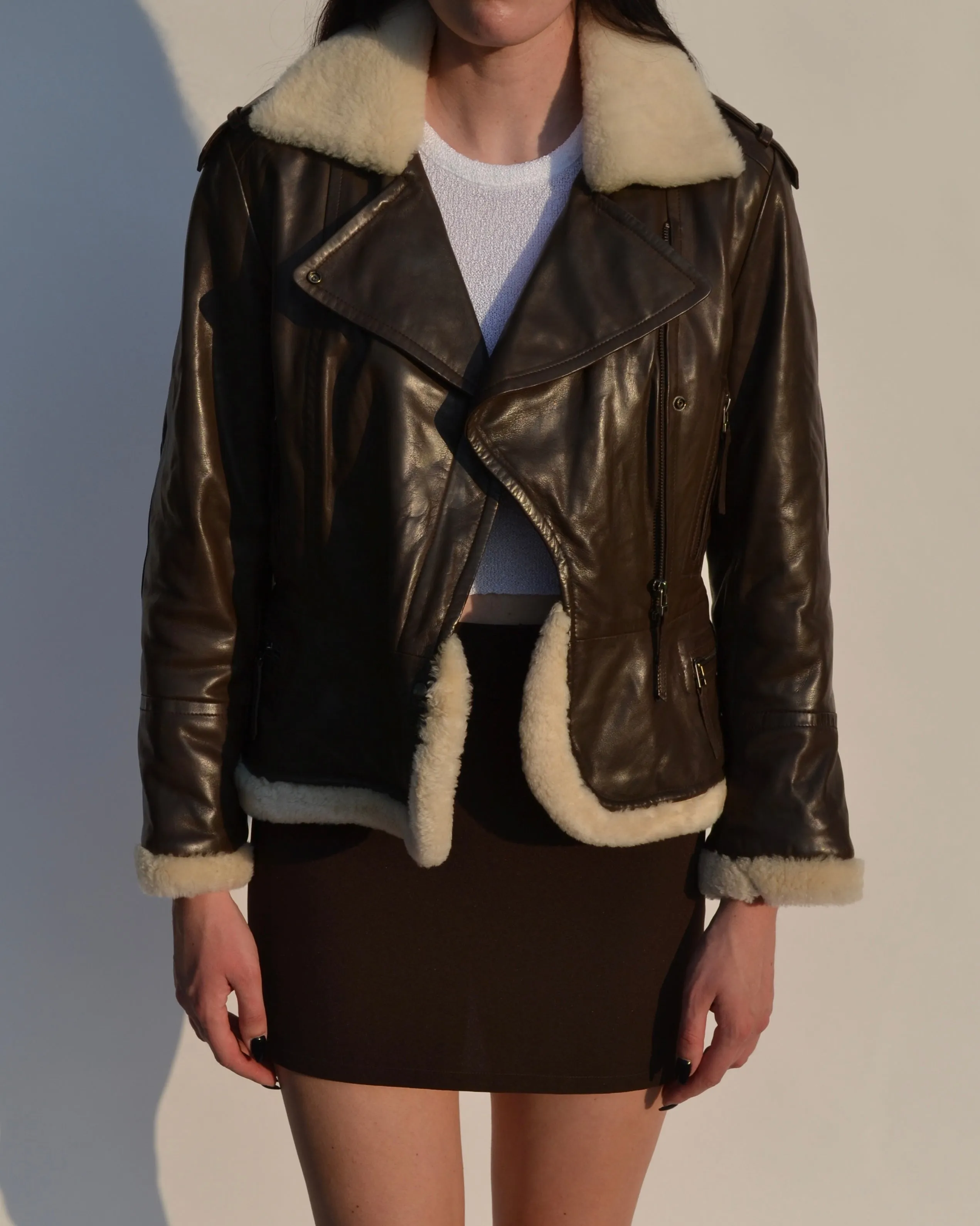 Danier Brown Leather Shearling Jacket