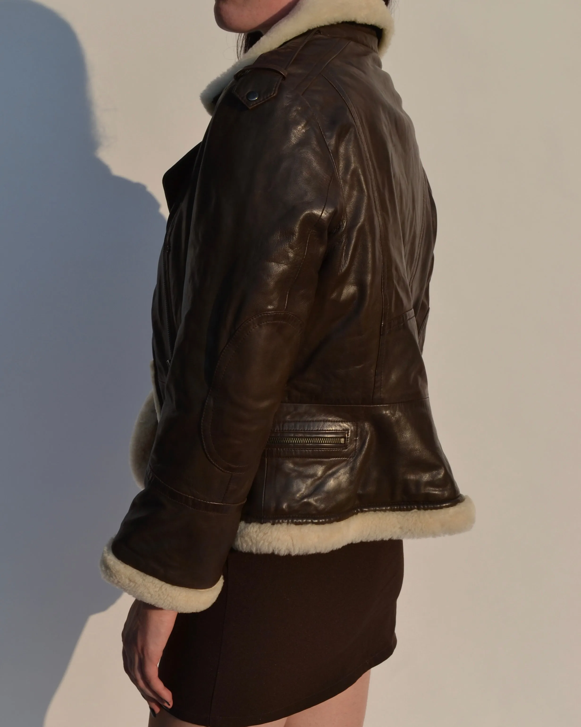 Danier Brown Leather Shearling Jacket