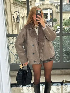Dark Cream Shay Shay Shearling bomber jacket
