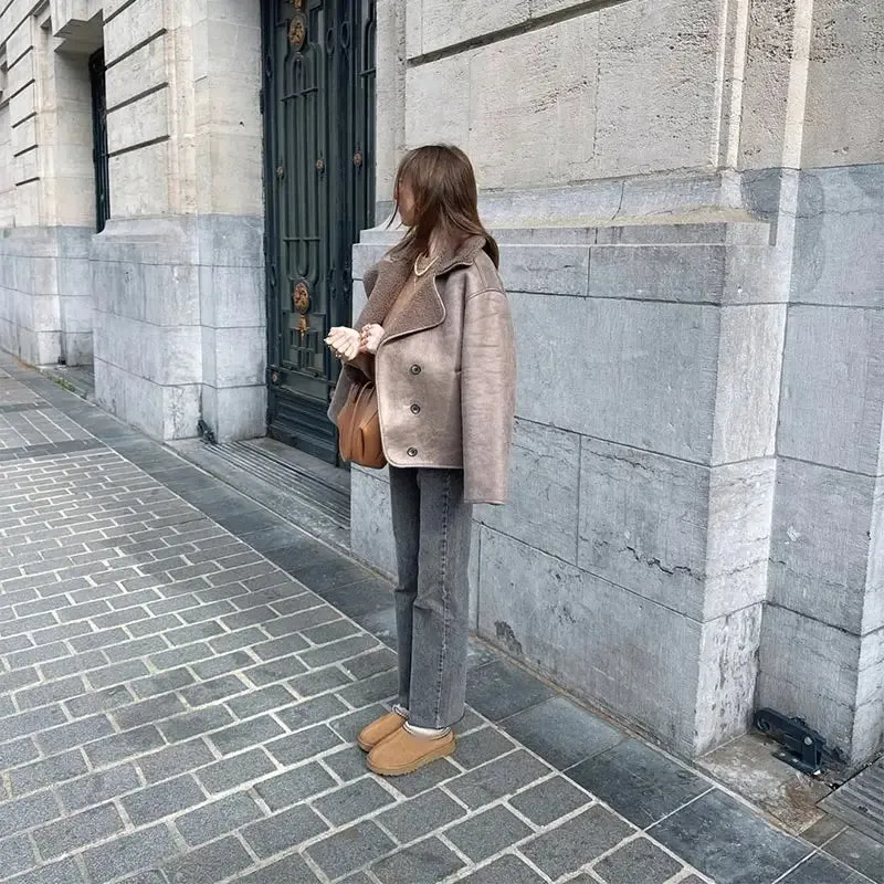 Dark Cream Shay Shay Shearling bomber jacket