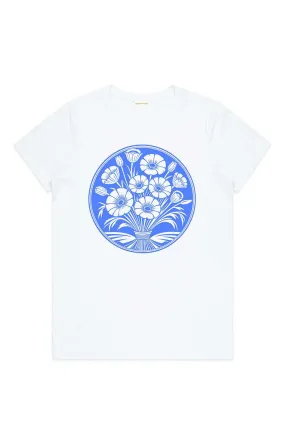 Deco Flowers Tee - Porcelain Blue