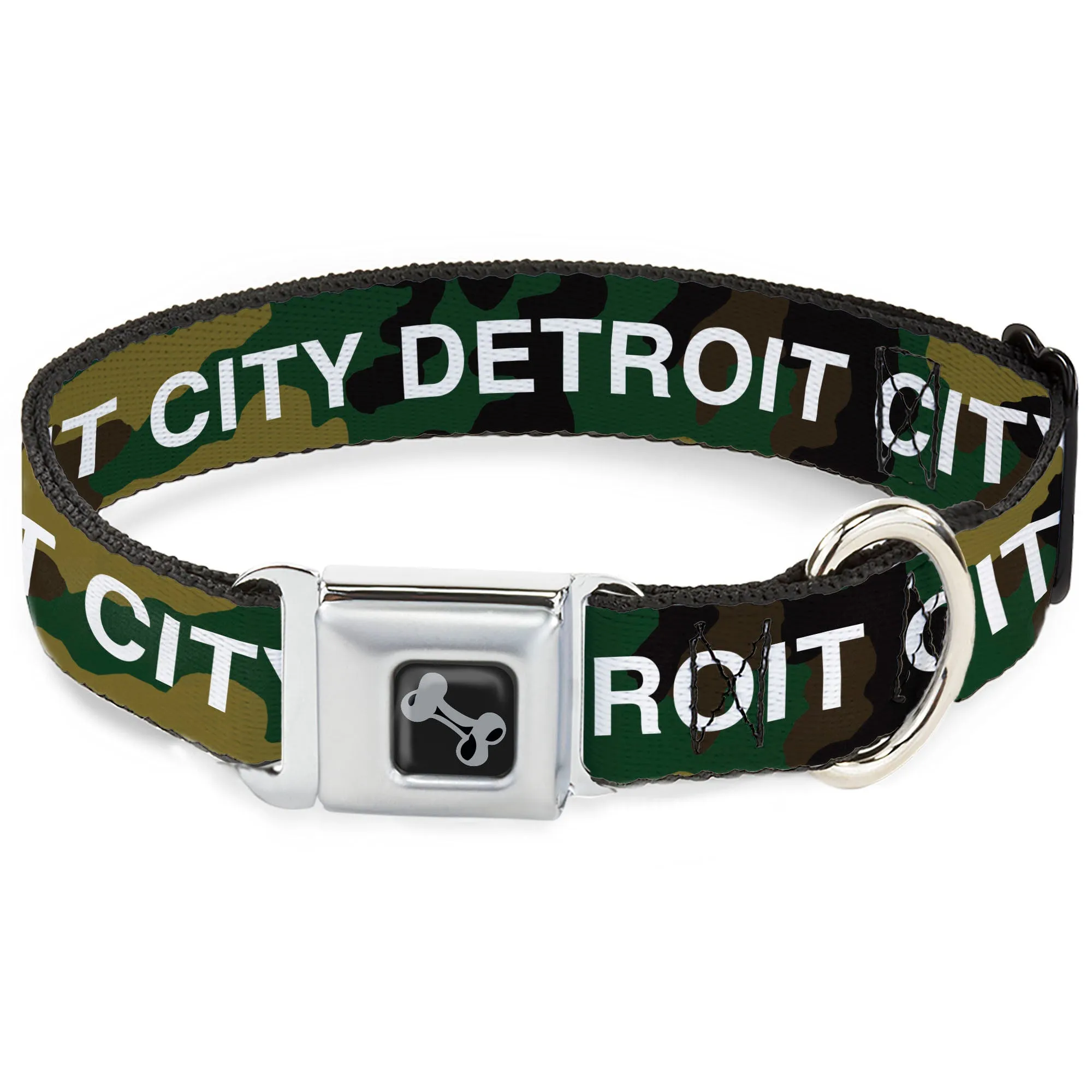 Detroit City Seatbelt Dog Collar - Camo Olive/White