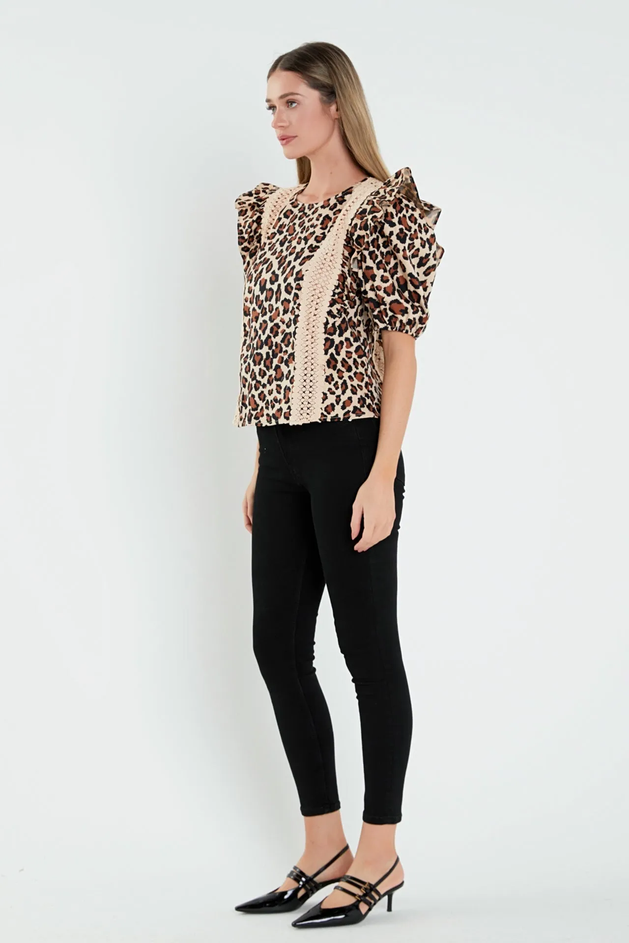 English Factory - Leopard Lace Inserted Top