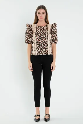 English Factory - Leopard Lace Inserted Top