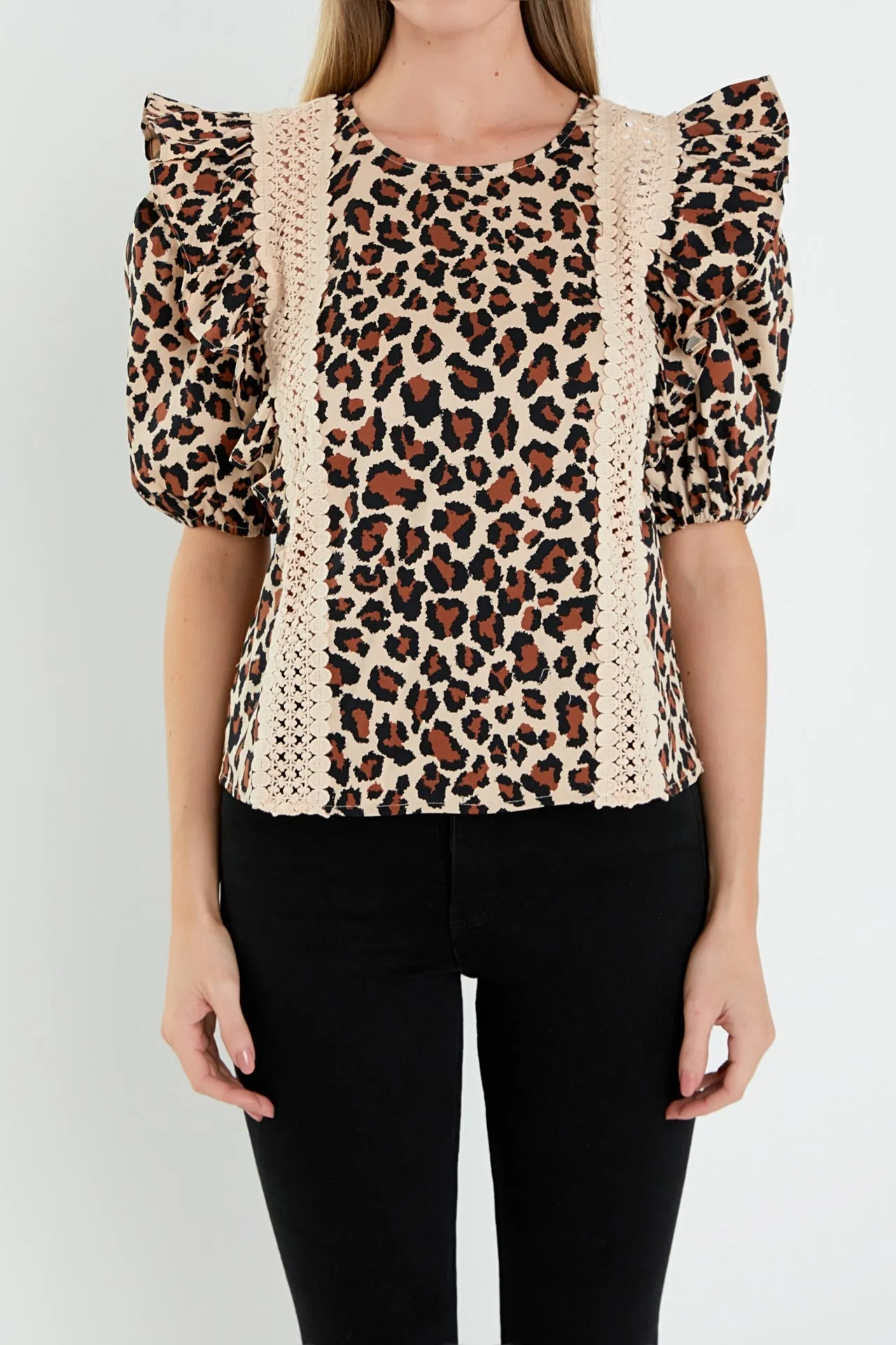 English Factory - Leopard Lace Inserted Top