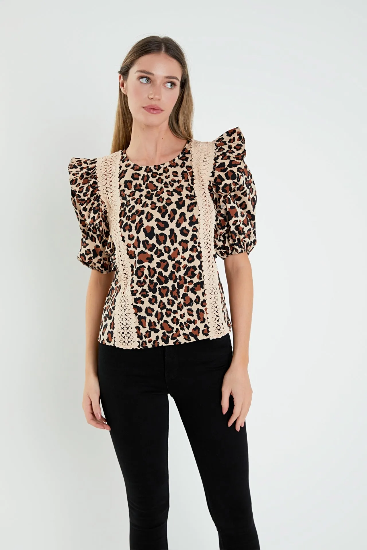 English Factory - Leopard Lace Inserted Top