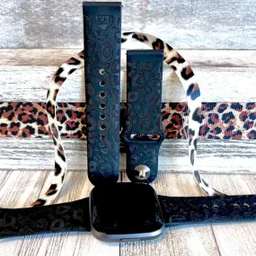Engraved Black Leopard Silicone Band For Fitbit Versa 1/2
