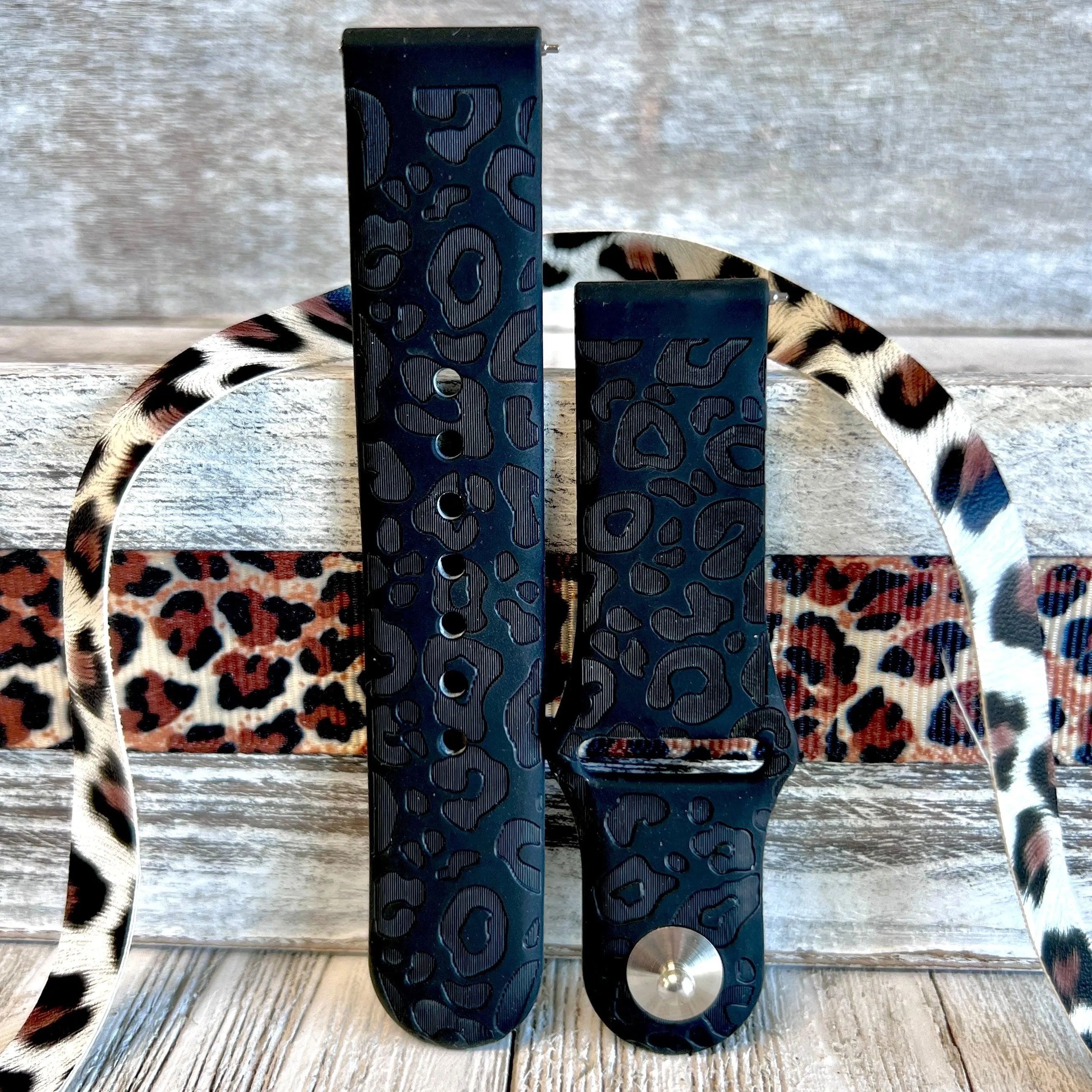 Engraved Black Leopard Silicone Band For Samsung Watch