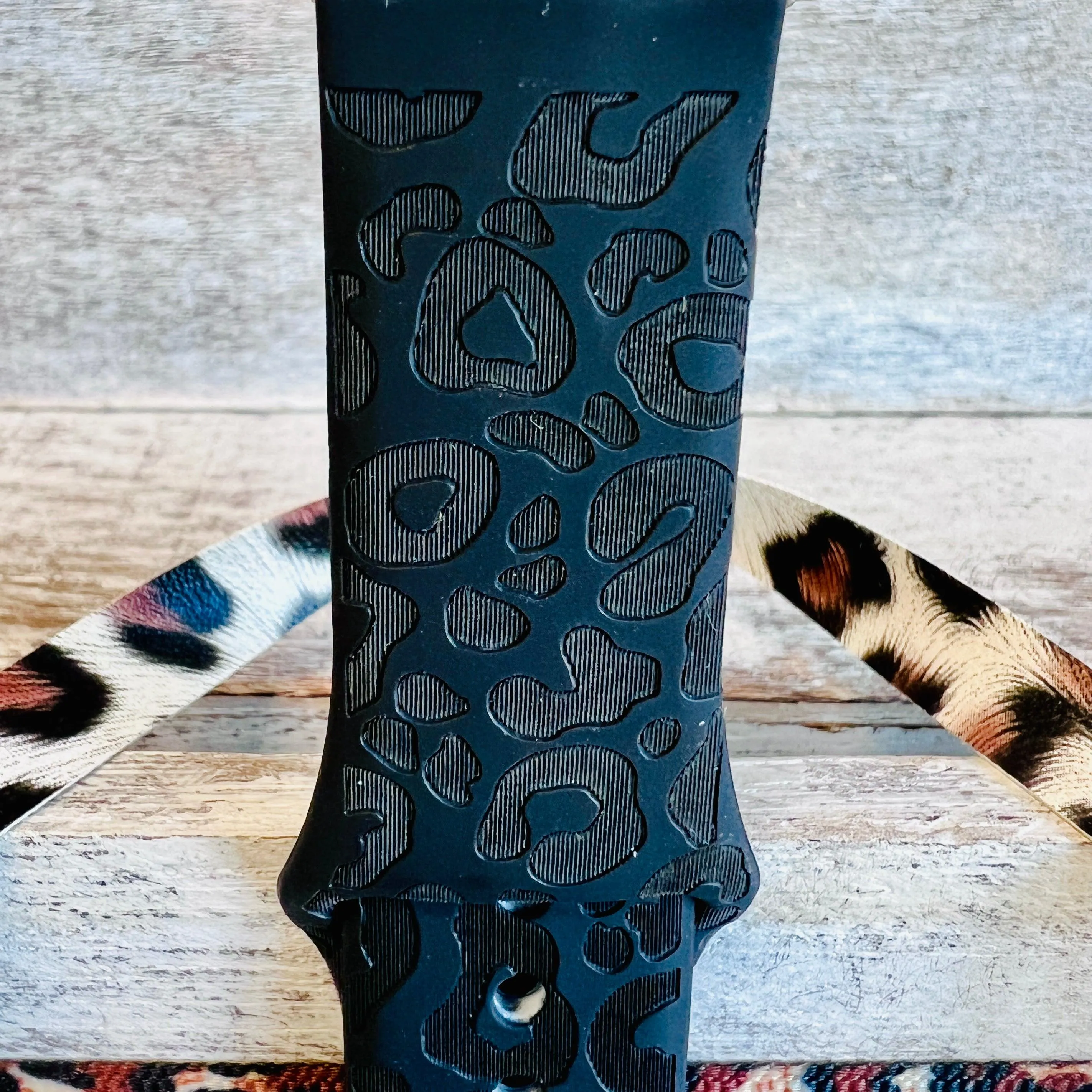 Engraved Black Leopard Silicone Band For Samsung Watch