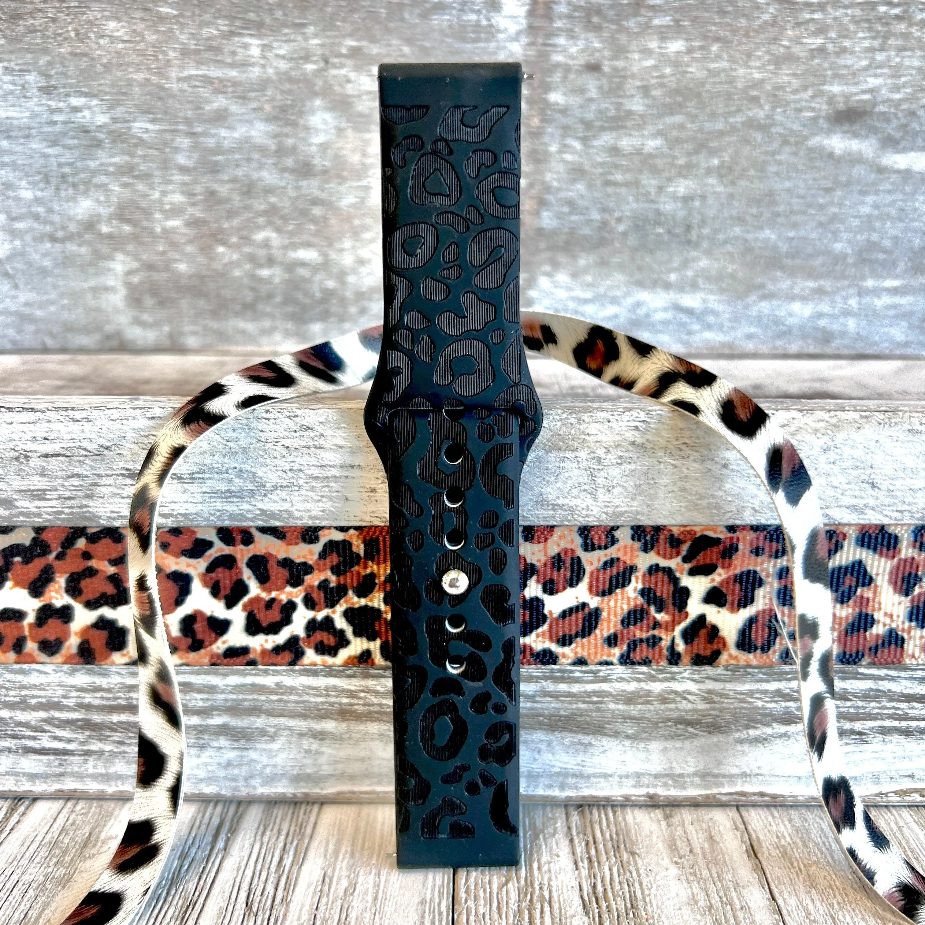 Engraved Black Leopard Silicone Band For Samsung Watch